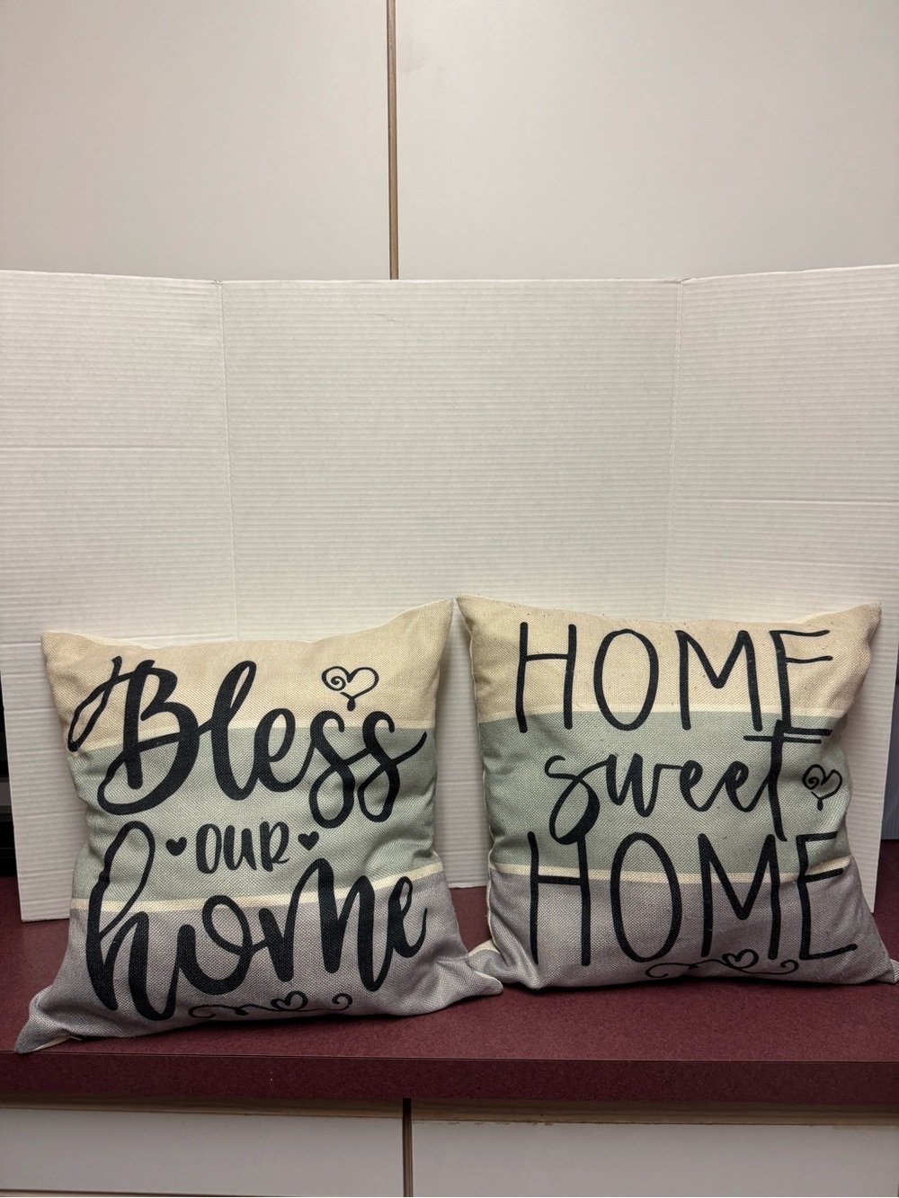 Home Interiors Neutral Stripe 'Bless Our Home' & 'Home Sweet Home' Pillow Set